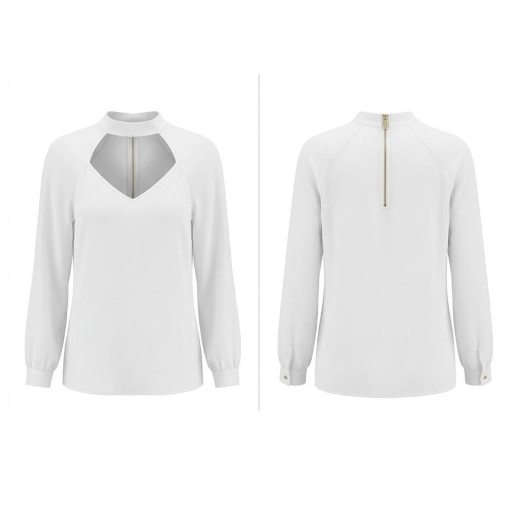 bebe White Mock Neck Chiffon Lightweight Stretch Blouse Women Size M